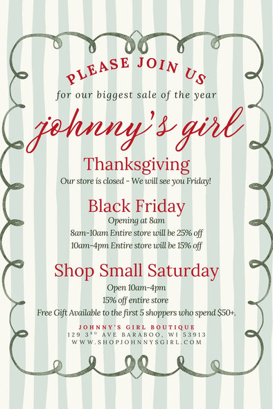 Celebrate the Magic of the Holidays in Downtown Baraboo: Black Friday &amp; Shop Small Weekend at Johnny’s Girl Boutique