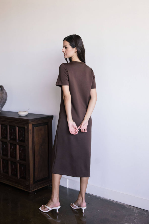 Short Sleeve Contrast Rib Neckband Midi