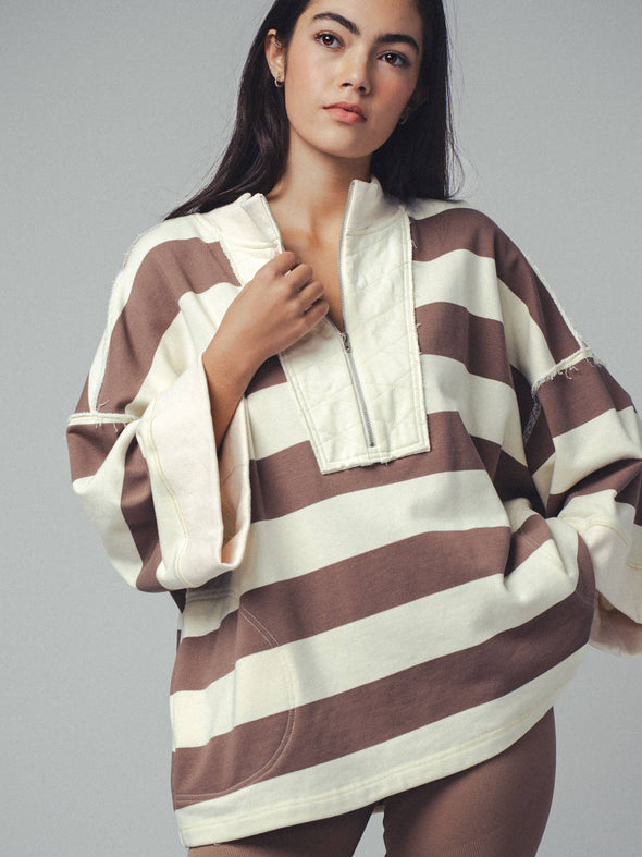 Oversized Half Zip Bold Stripe Statement Pullover Sweatshirt