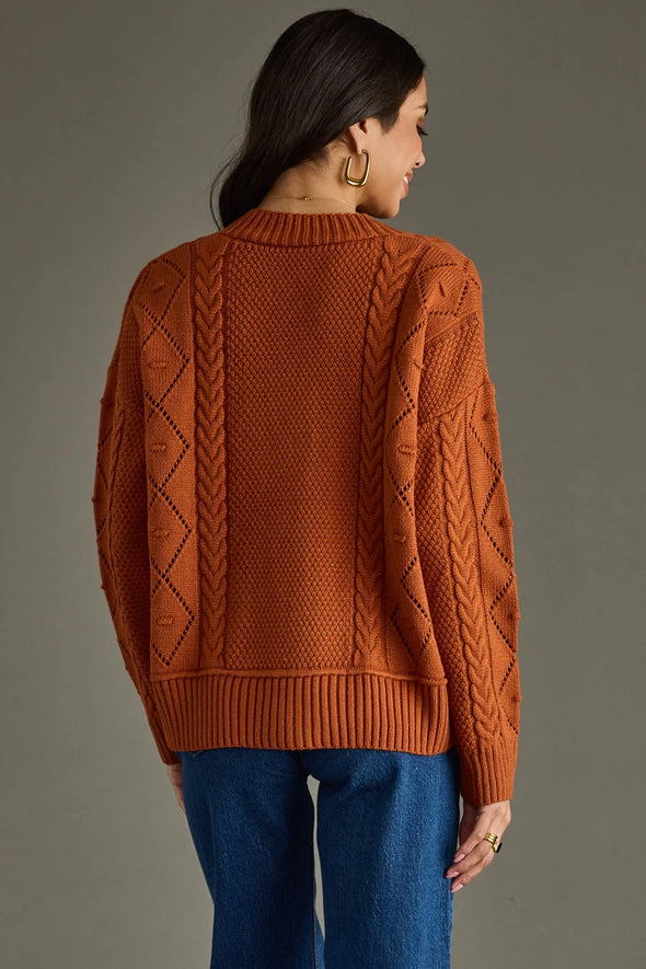 Nina Button Up Cardigan In Rust