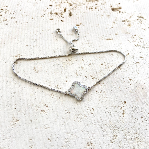 Clover Quatrefoil Slider Bracelet in Opal