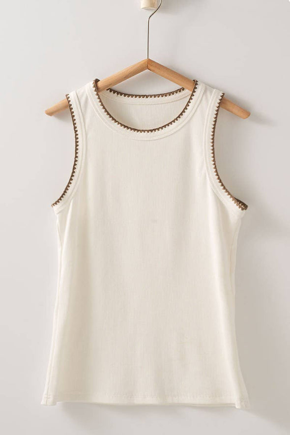 Contrast Trim Ribbed Minimalist Statement Tank Top