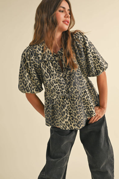 Leopard Tie Blouse