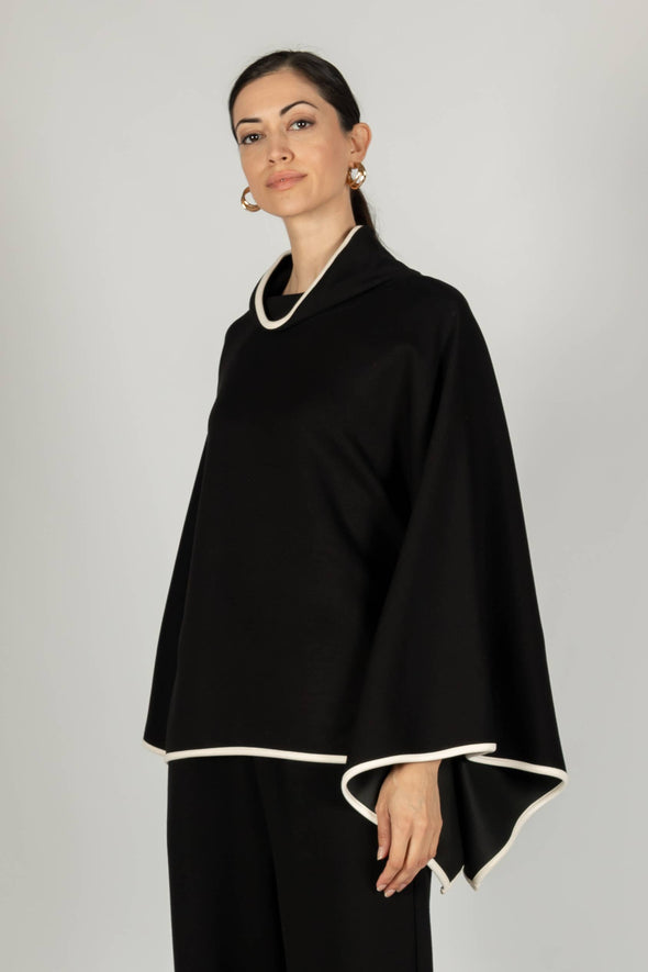 Butter Modal Contrast Cowl Neck Poncho