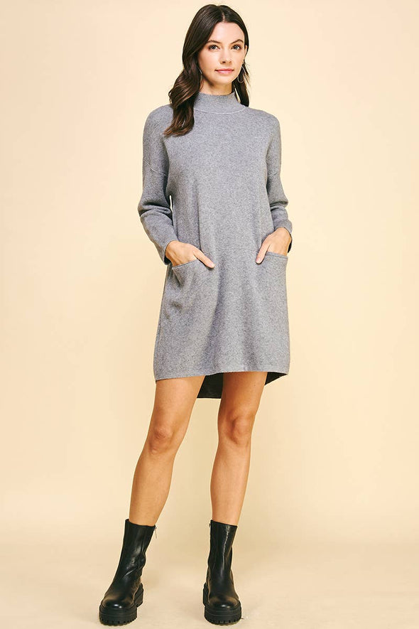 MOCK NECK FRONT POCKET SWEATER DRESS