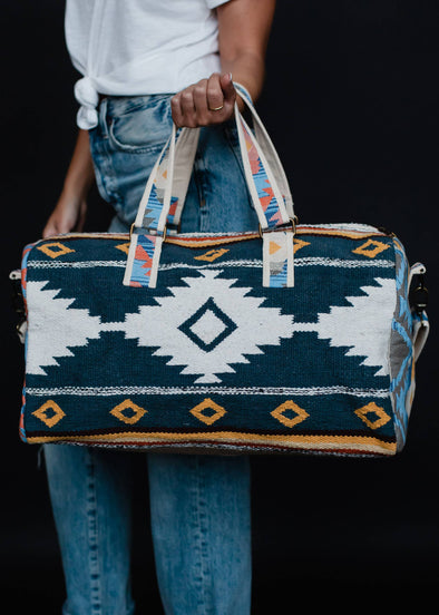 Navy, White & Yellow Aztec Duffel