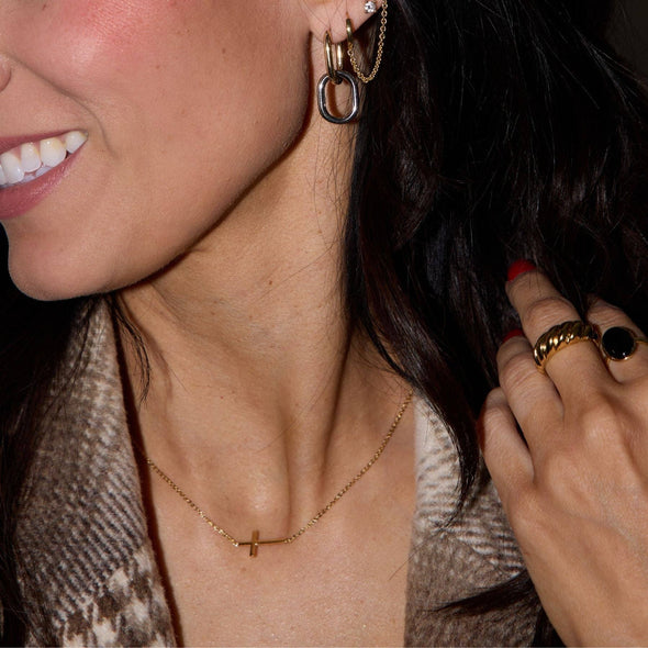 Gold Sideways Cross Necklace