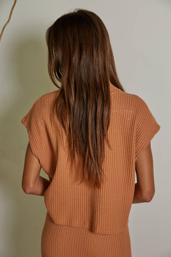 Pumpkin Thermal Mock Neck Sleeveless Top