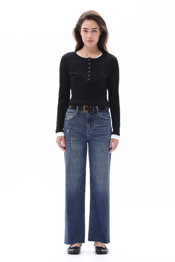 High Rise Straight Leg Jeans in Vintage Dark Blue