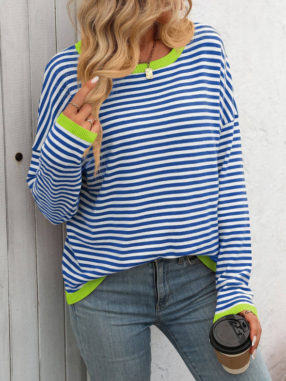 Two-Tone Striped Long Sleeve Sweater Top