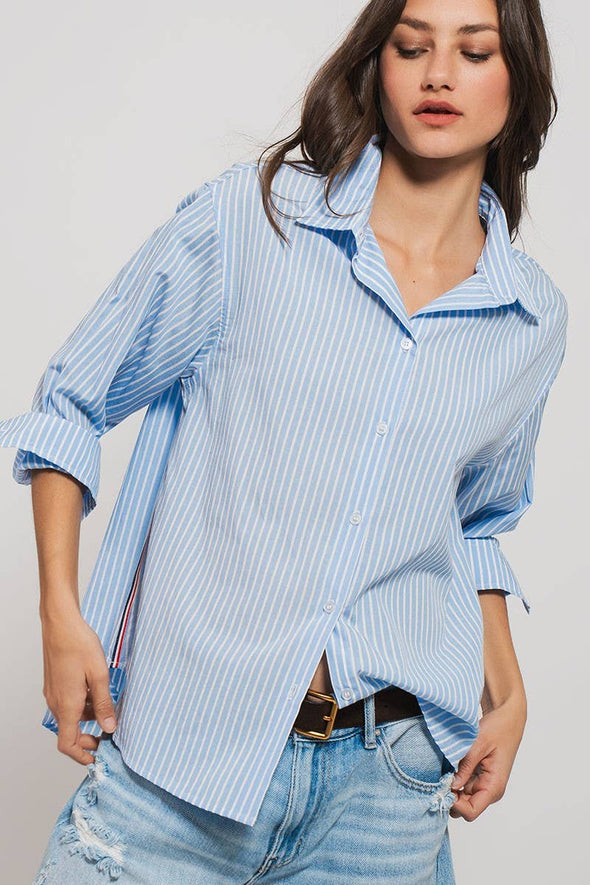Striped Twill Tape Detail Statement Button Shirt