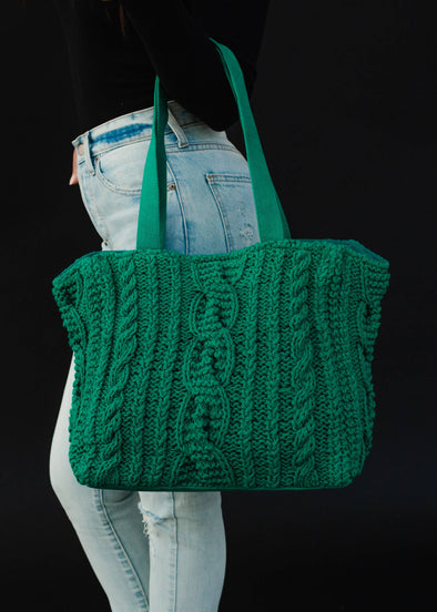 Kelly Green Cable Knit Tote