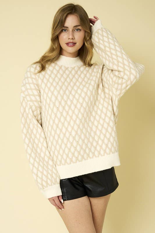 Long Sleeve Mock Neck Textured Sweater