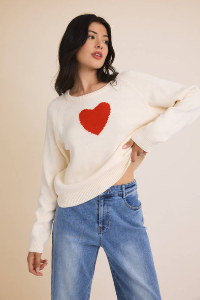 ROUND NECK RAGLAN LONG SLEEVE CHUNKY "HEART" SWEATER