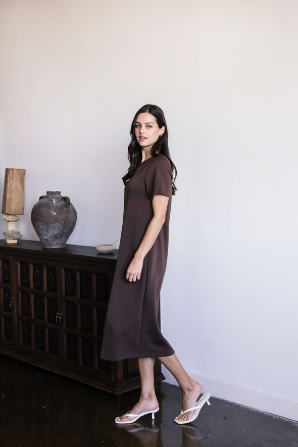 Short Sleeve Contrast Rib Neckband Midi