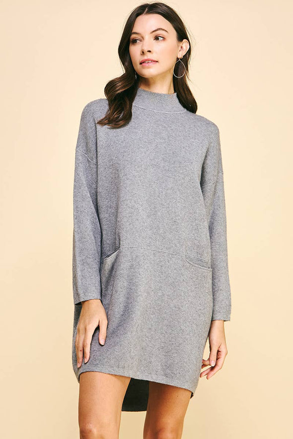 MOCK NECK FRONT POCKET SWEATER DRESS