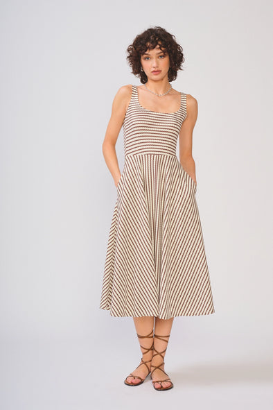 Audrey Dress Mocha Striped