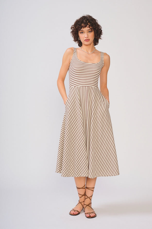 Audrey Dress Mocha Striped