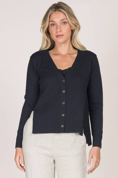 Notched Button-Up Cardigan