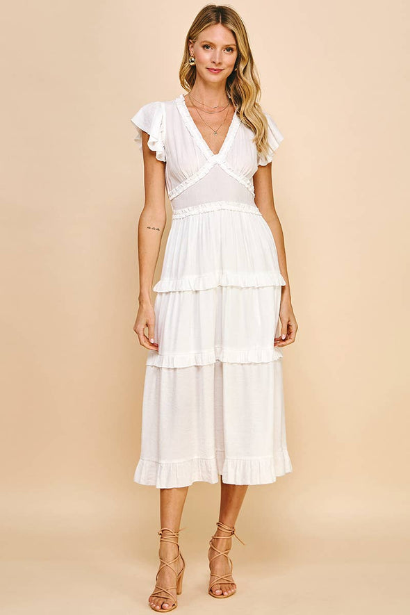 Ruffled Tea Length Dress