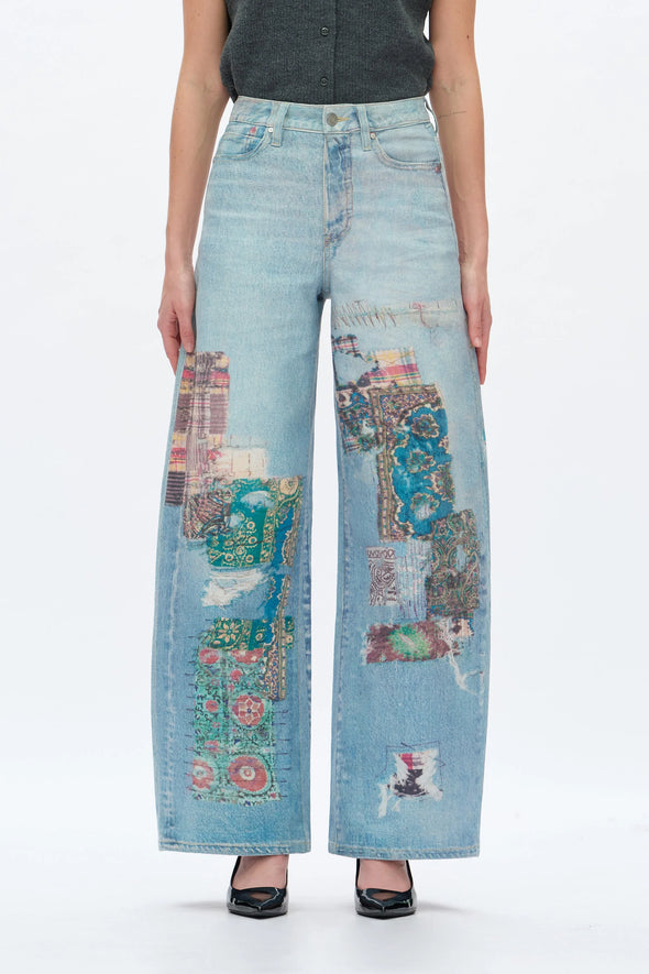Patch High Rise Barrel Leg Work Jeans