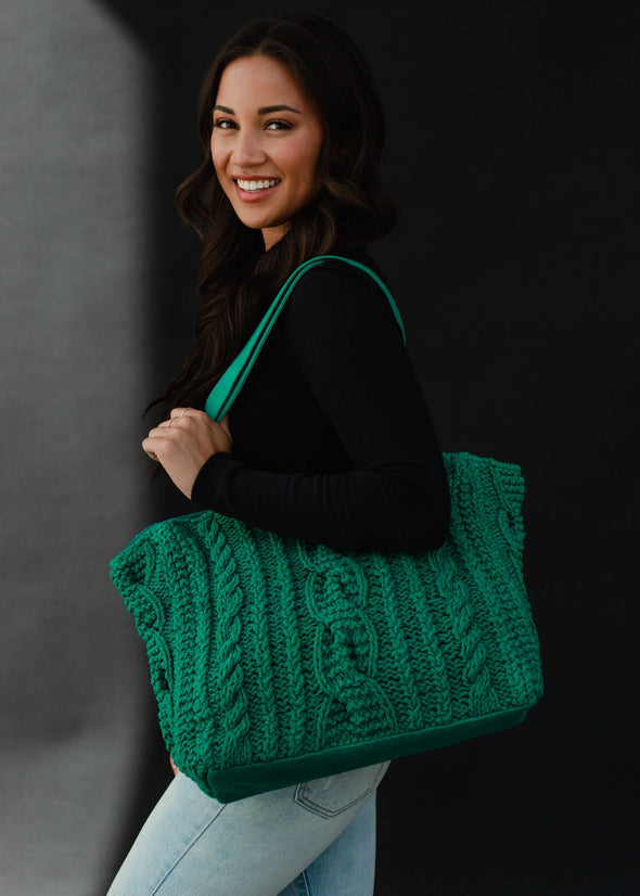 Kelly Green Cable Knit Tote