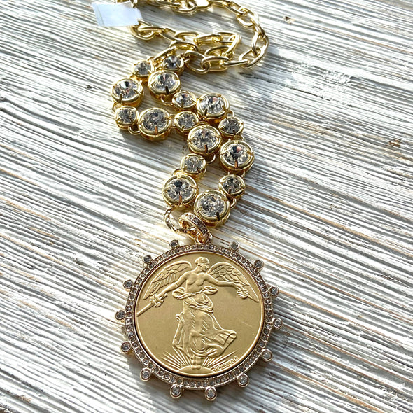 Gold French Peace Coin Necklace