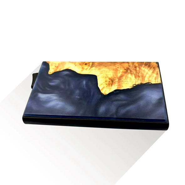 Wood & Resin Smart Pop-Up Wallets in Navy Blue