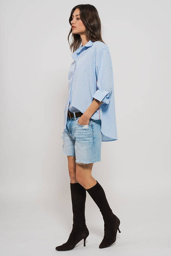 Striped Twill Tape Detail Statement Button Shirt