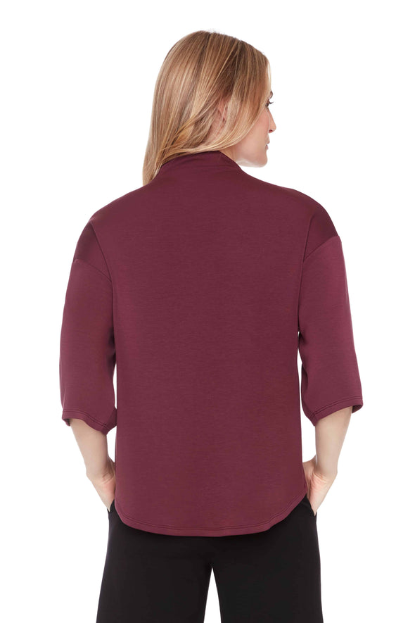 Butter Long-Sleeve V-Neck Top in Merlot