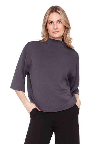 Butter Short-Sleeve Turtleneck Top In Slate