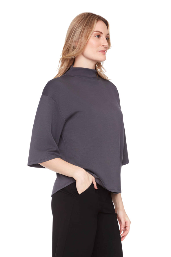 Butter Short-Sleeve Turtleneck Top In Slate
