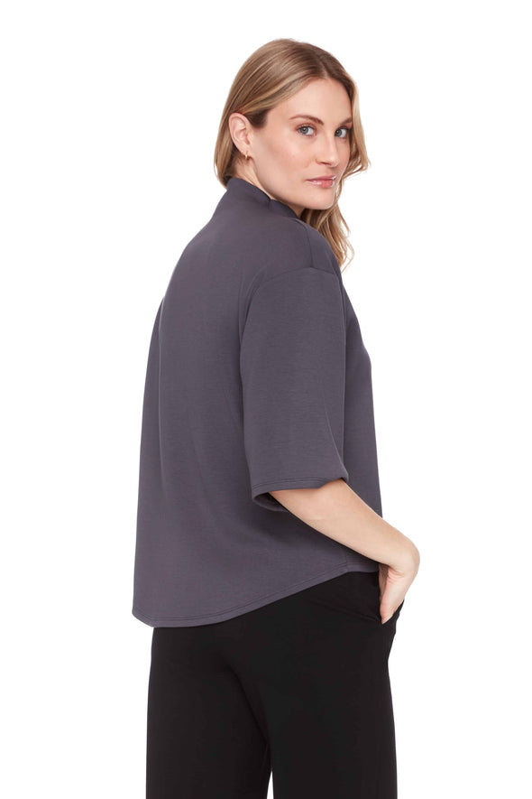 Butter Short-Sleeve Turtleneck Top In Slate