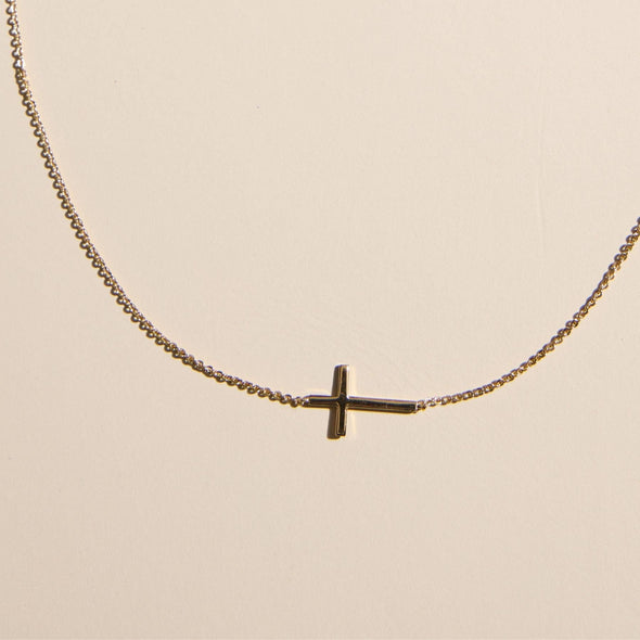 Gold Sideways Cross Necklace
