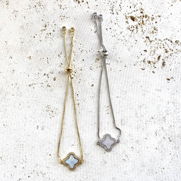 Clover Quatrefoil Slider Bracelet in Opal