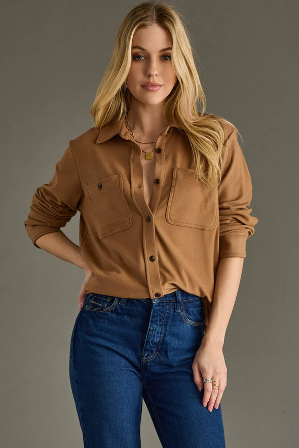 Mindi Super Soft Button Up In Dark Tan