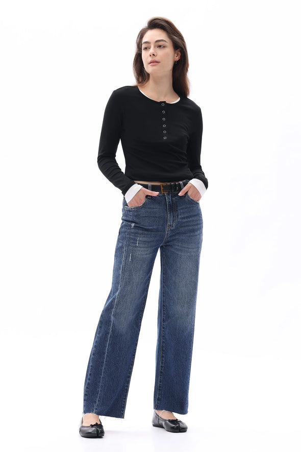 High Rise Straight Leg Jeans in Vintage Dark Blue