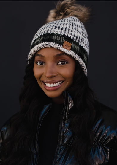 DOOR BUSTER! Gray Green Plaid Trim Knit Pom Hat