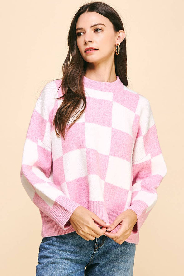 COLOR BLOCK CREW NECK PULLOVER - PINK