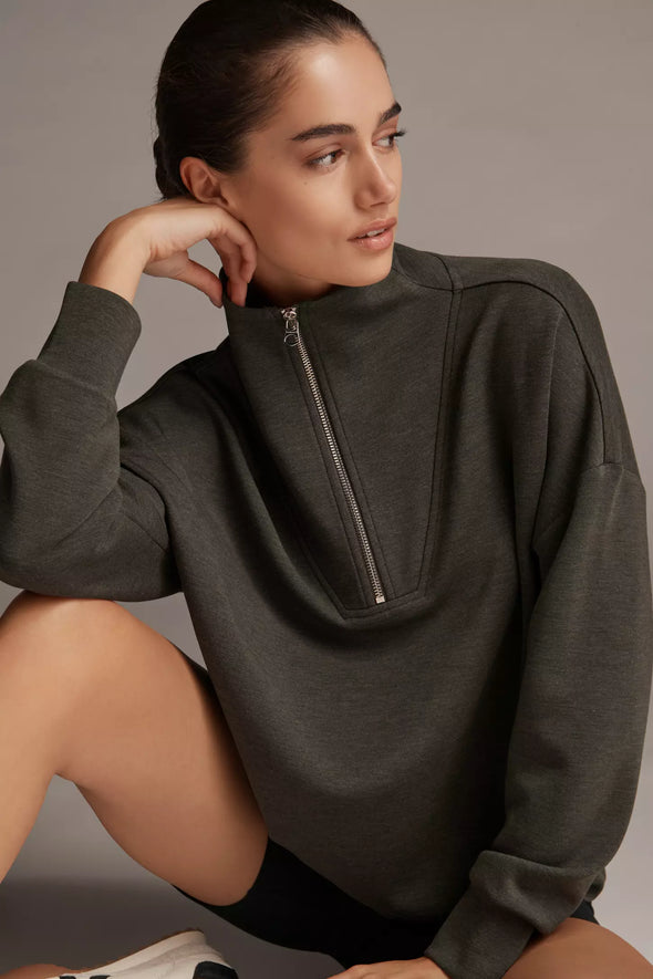 Varley Hawley Half-Zip Sweatshirt In Olive Marle