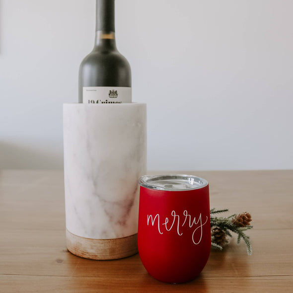 Merry Metal Wine Tumbler - Christmas Home Decor & Gifts