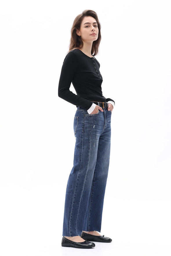 High Rise Straight Leg Jeans in Vintage Dark Blue