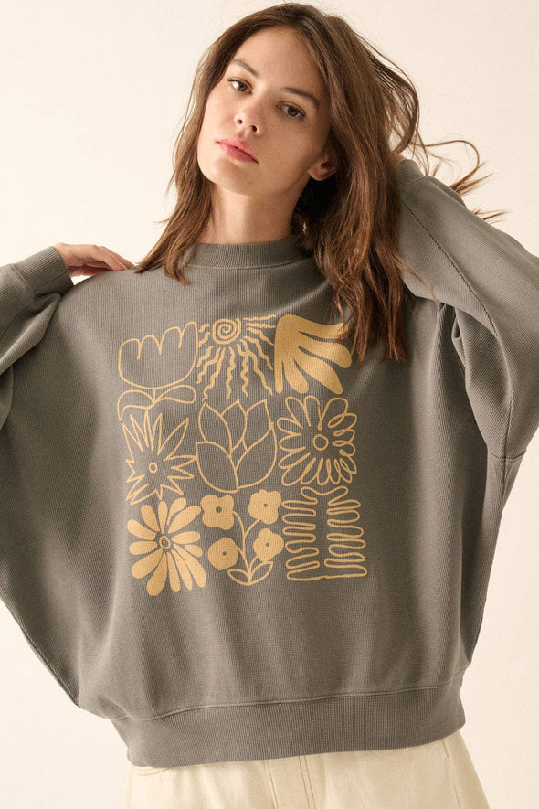 Checkerboard Flower Thermal Graphic Sweatshirt