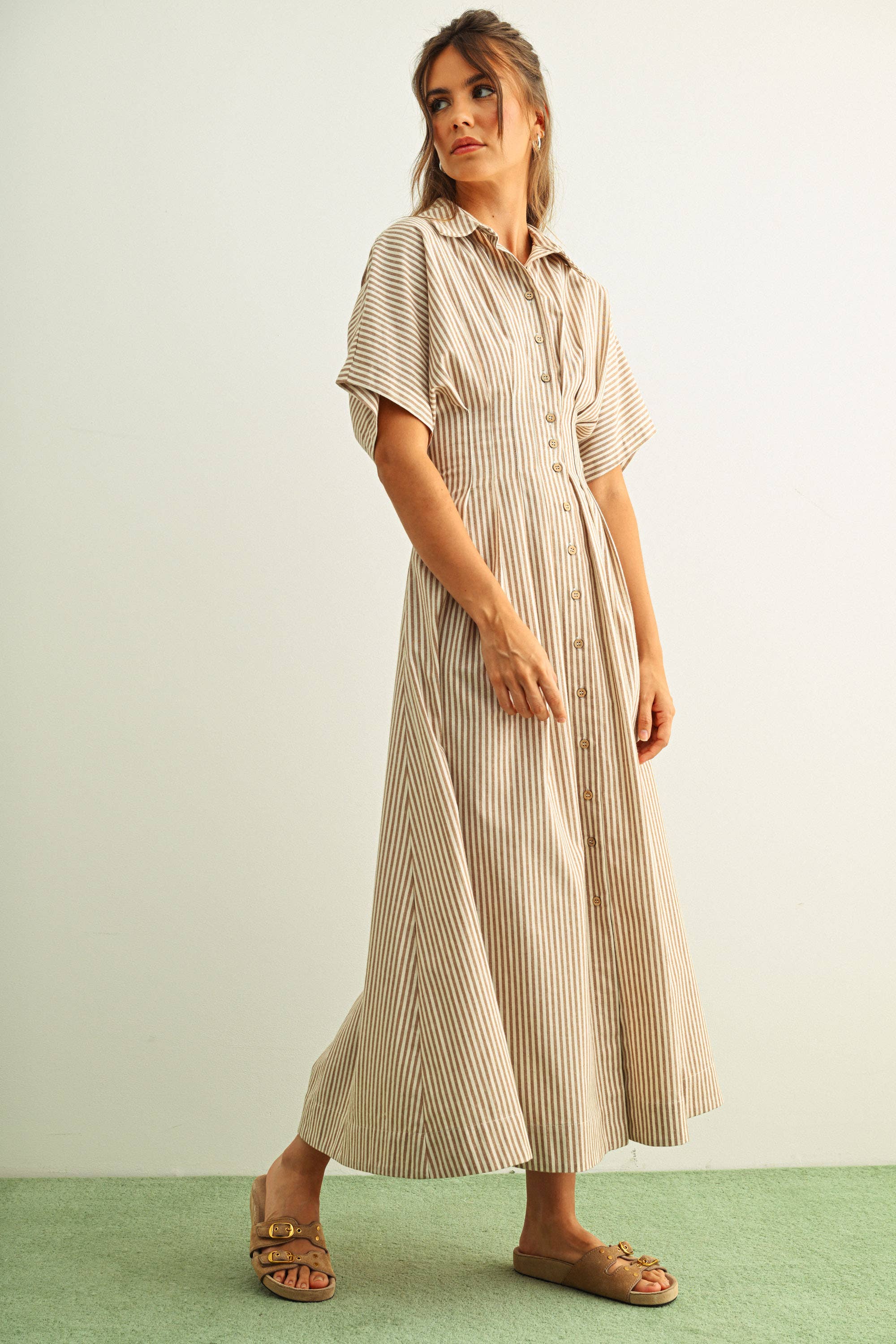 womens stripe shirt dress Cotton-Silk Stripe Utility Shirt Dress