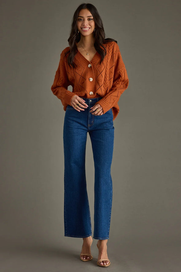 Nina Button Up Cardigan In Rust