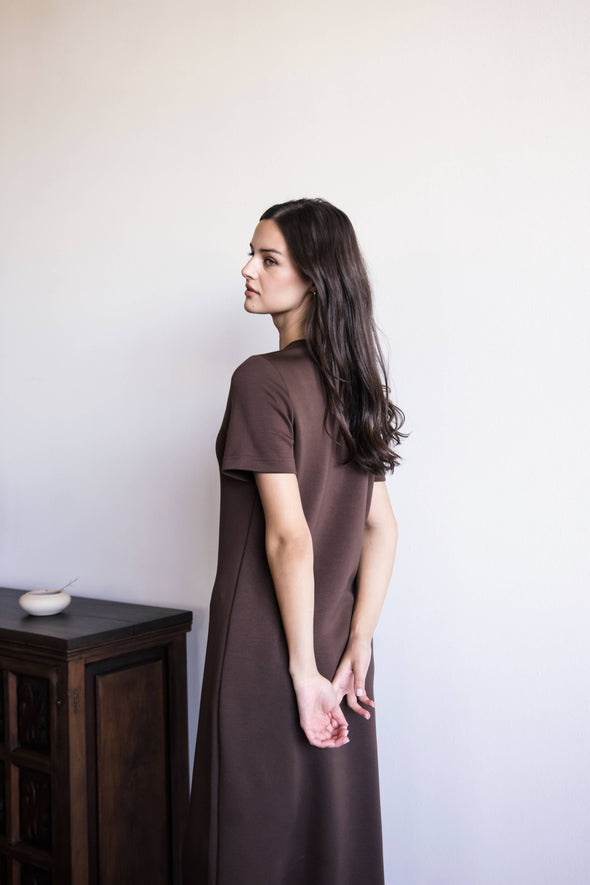 Short Sleeve Contrast Rib Neckband Midi