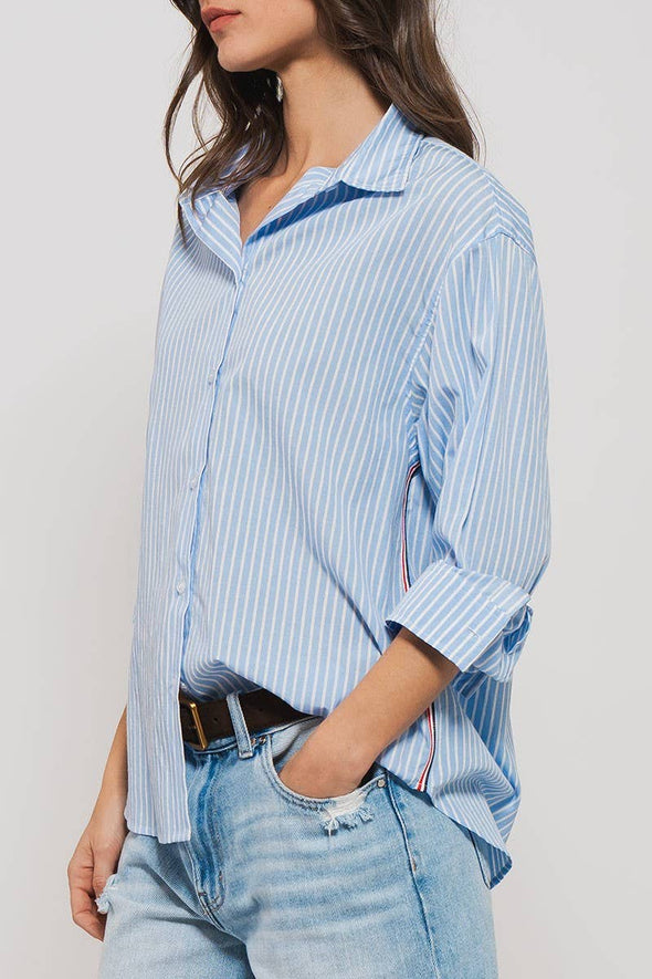 Striped Twill Tape Detail Statement Button Shirt