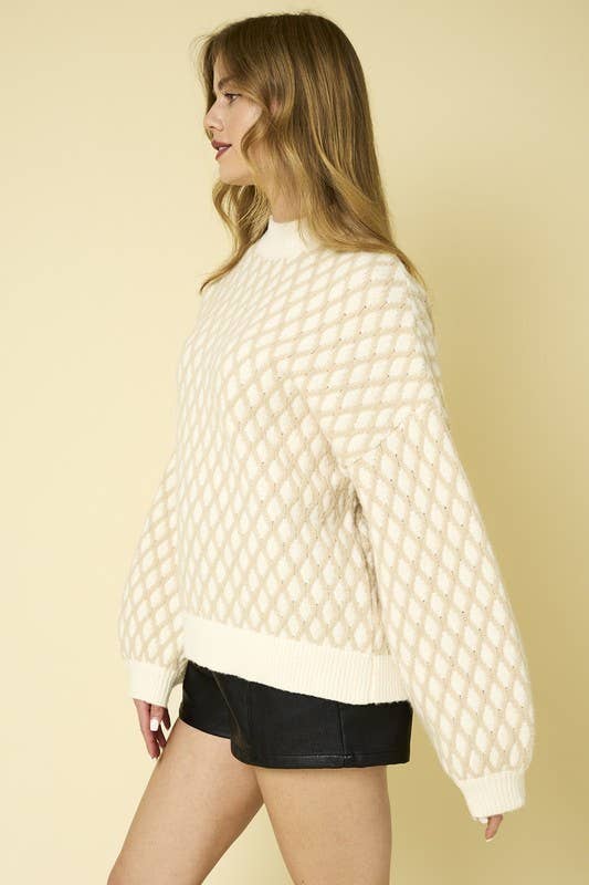 Long Sleeve Mock Neck Textured Sweater