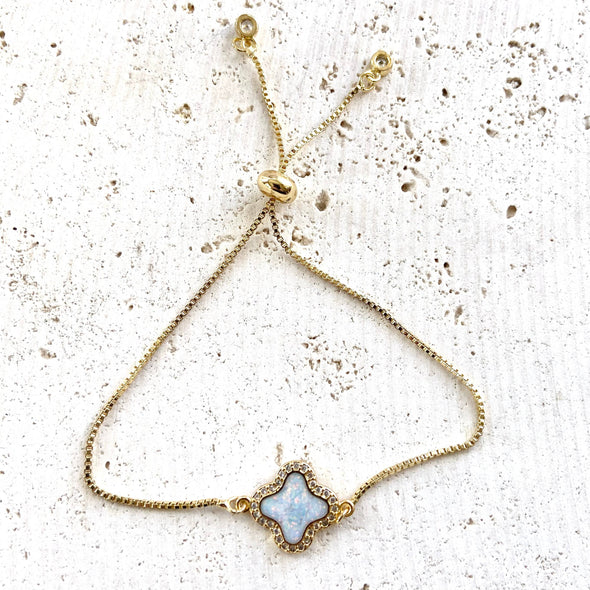 Clover Quatrefoil Slider Bracelet in Opal