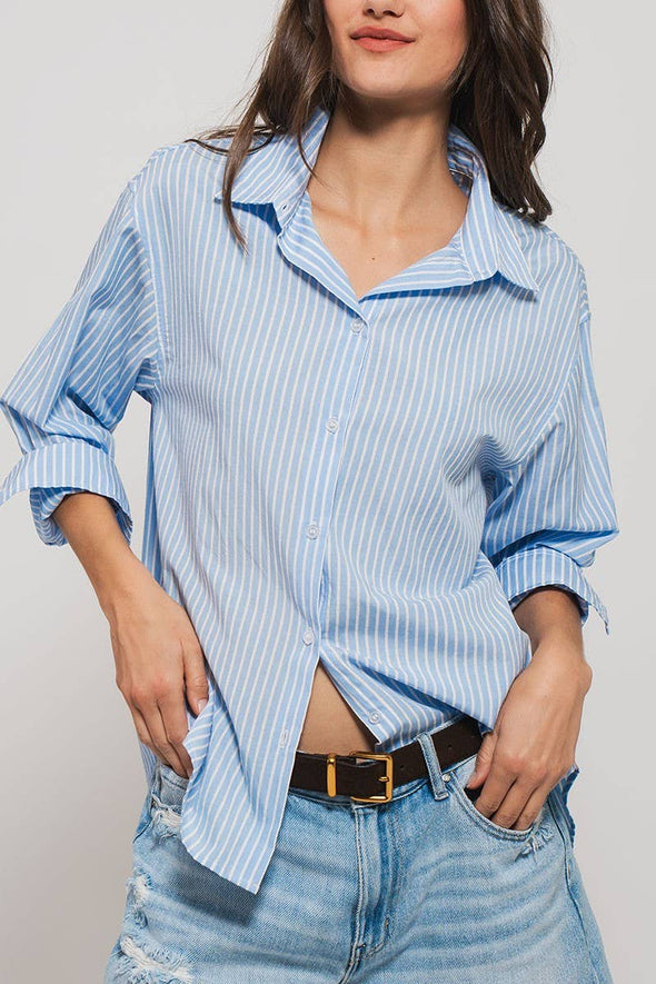 Striped Twill Tape Detail Statement Button Shirt